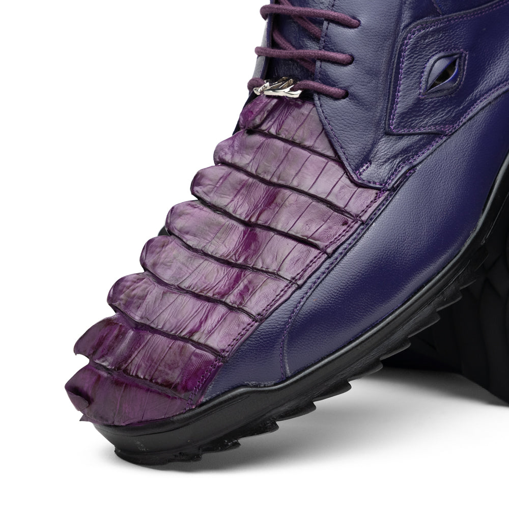 Genuine Hornback Caiman and Calf Leather Exotic Sneaker Udine Purple