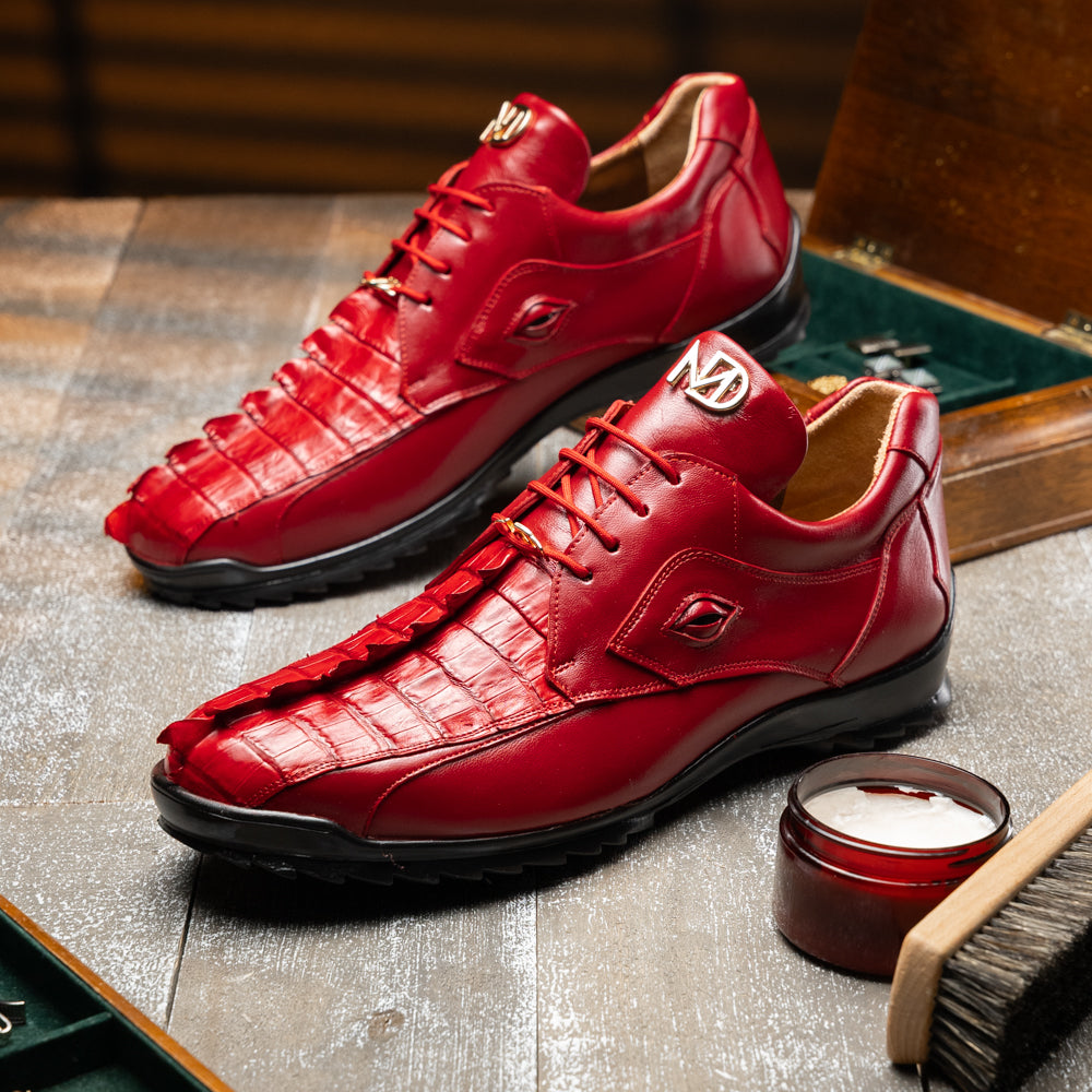 Genuine Hornback Caiman and Calf Leather Exotic Sneaker Udine Red