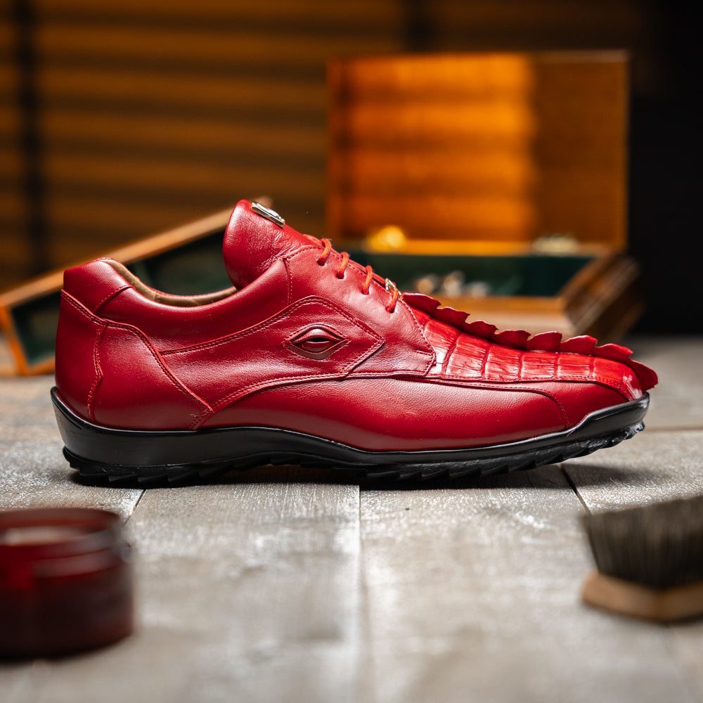 Genuine Hornback Caiman and Calf Leather Exotic Sneaker Udine Red