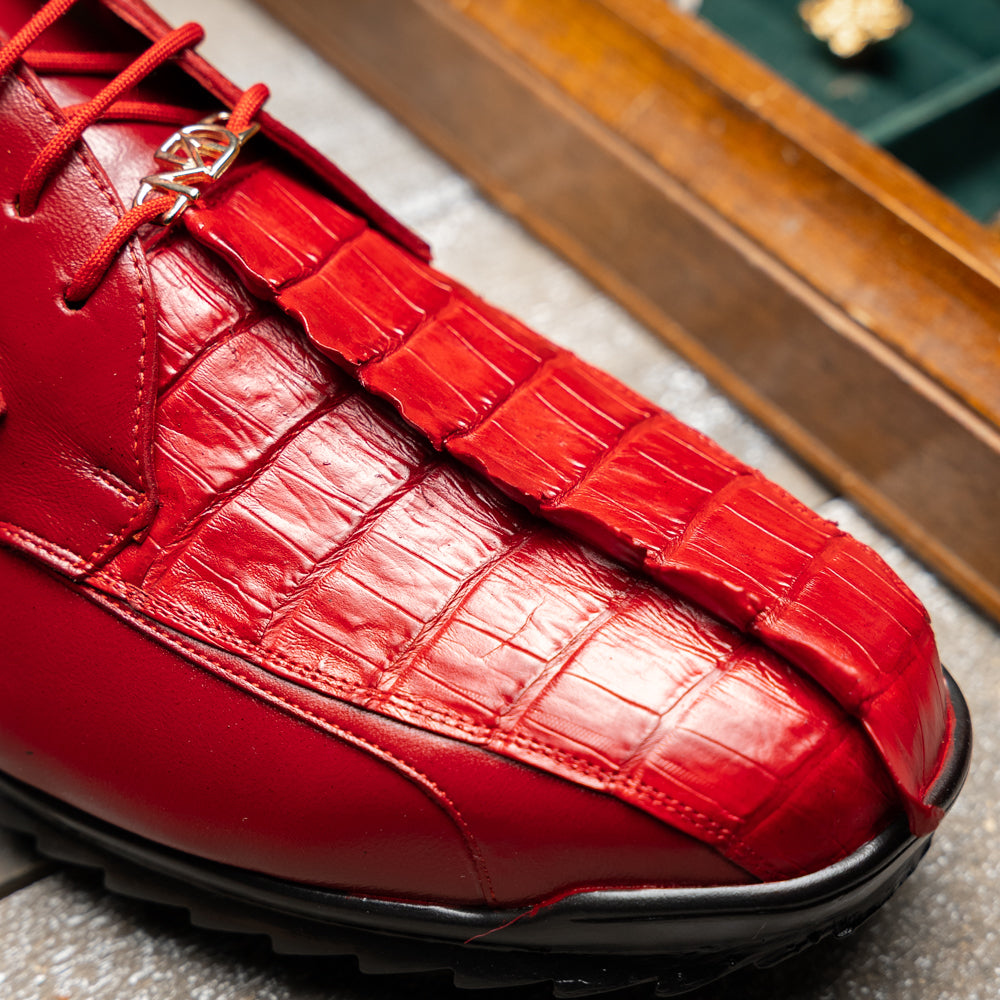 Genuine Hornback Caiman and Calf Leather Exotic Sneaker Udine Red