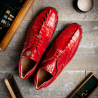 Genuine Hornback Caiman and Calf Leather Exotic Sneaker Udine Red