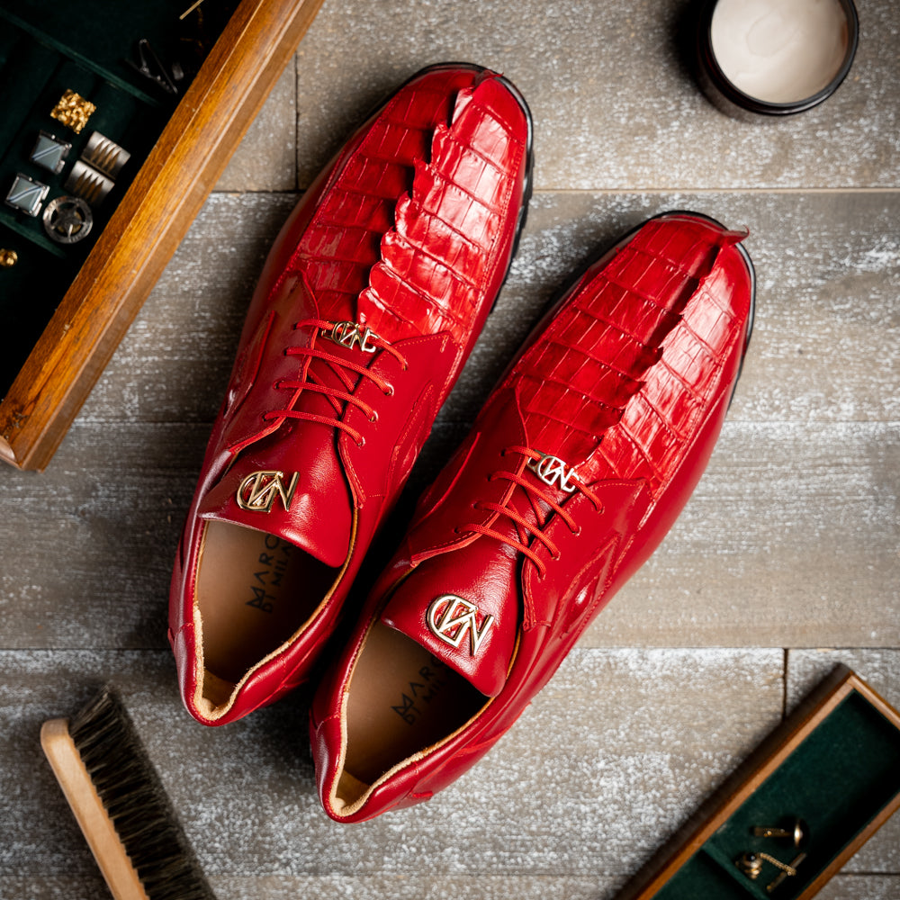 Genuine Hornback Caiman and Calf Leather Exotic Sneaker Udine Red