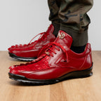 Genuine Hornback Caiman and Calf Leather Exotic Sneaker Udine Red