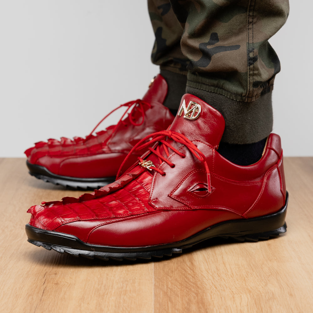 Genuine Hornback Caiman and Calf Leather Exotic Sneaker Udine Red