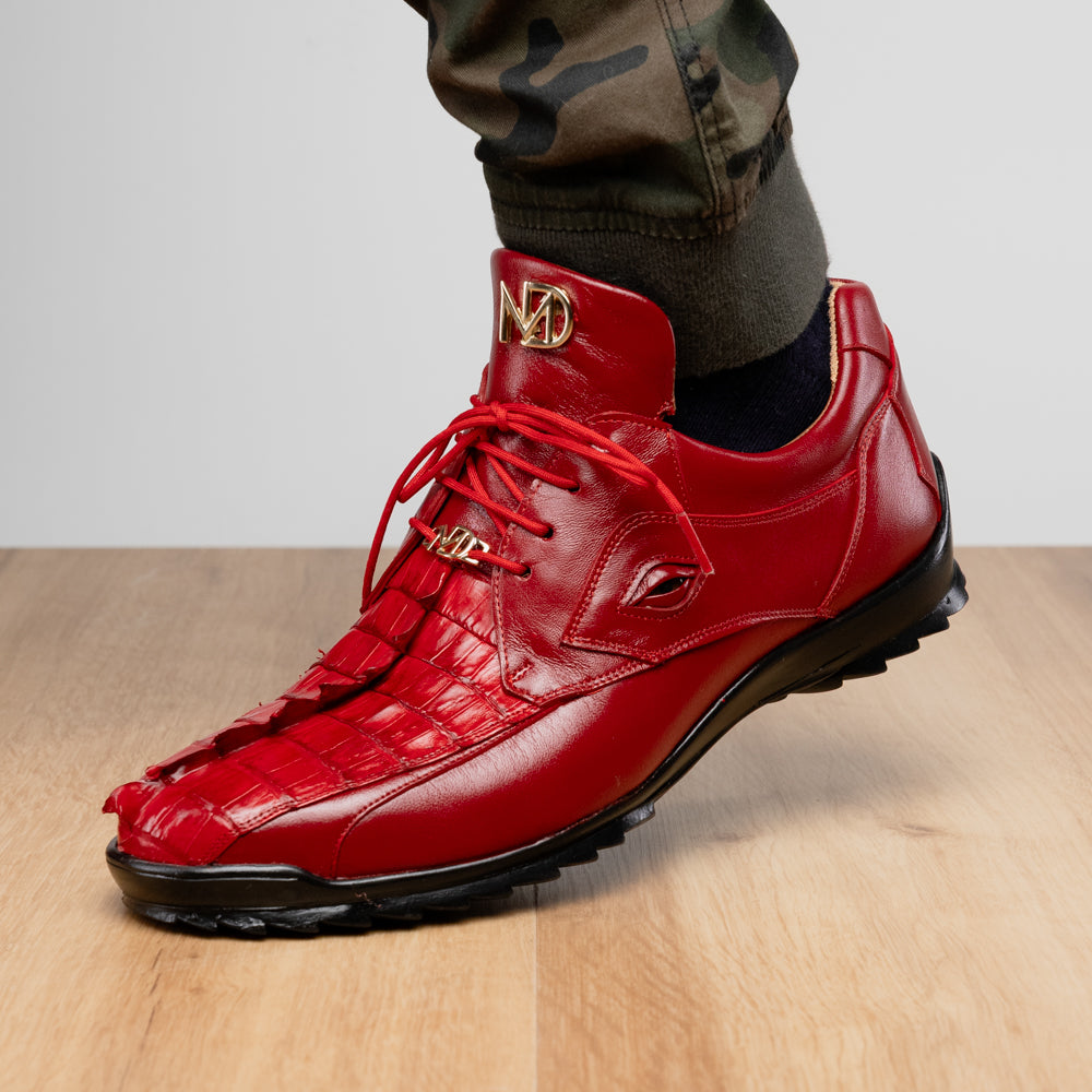 Genuine Hornback Caiman and Calf Leather Exotic Sneaker Udine Red