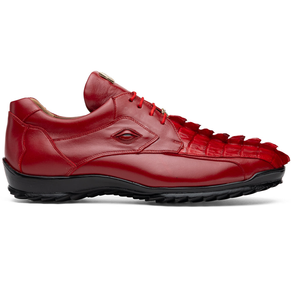 Genuine Hornback Caiman and Calf Leather Exotic Sneaker Udine Red