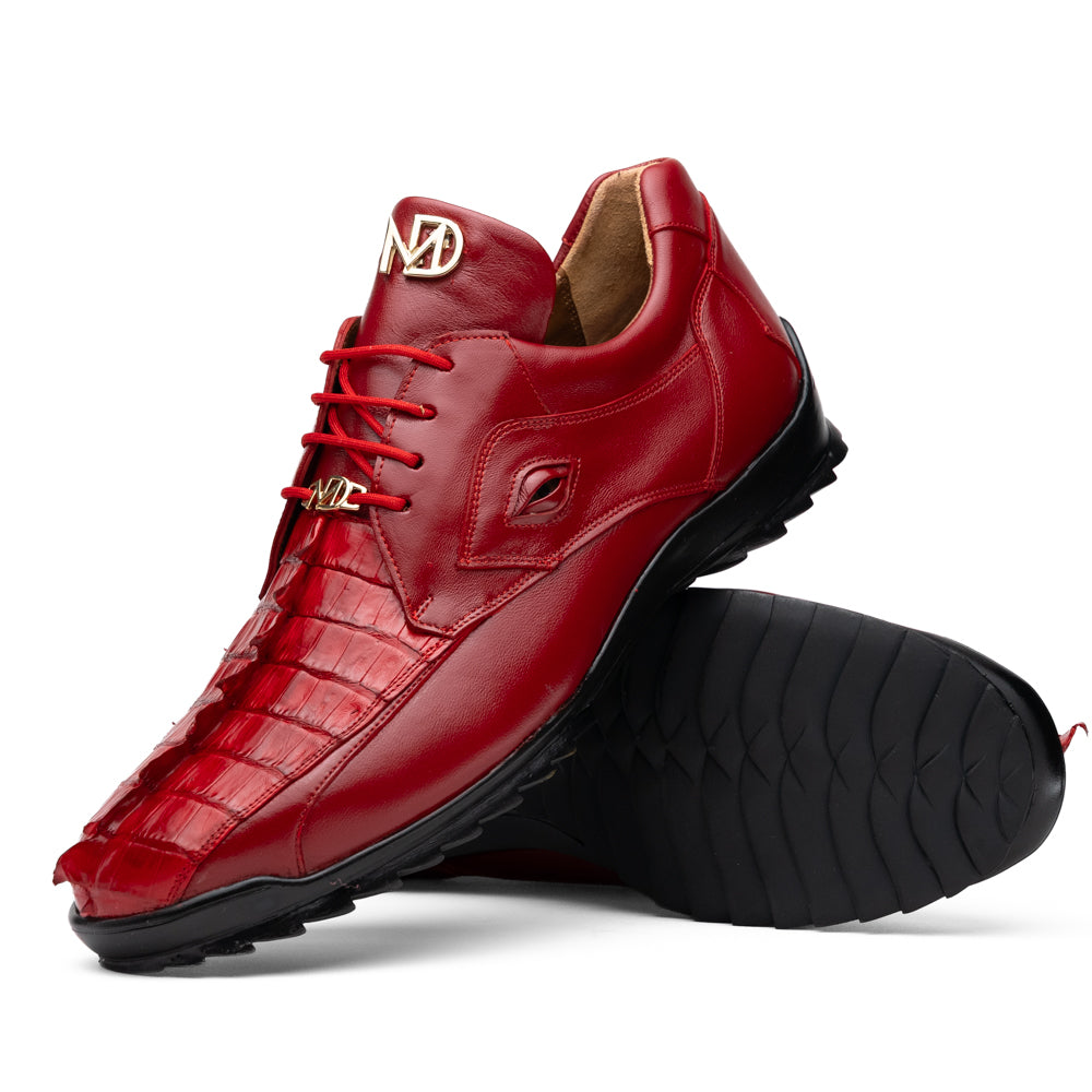 Genuine Hornback Caiman and Calf Leather Exotic Sneaker Udine Red