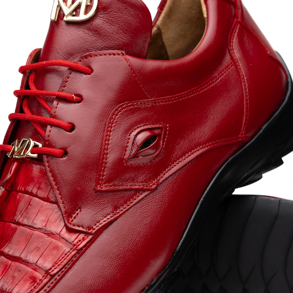 Genuine Hornback Caiman and Calf Leather Exotic Sneaker Udine Red