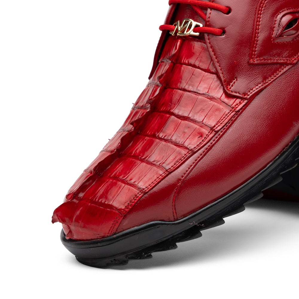 Genuine Hornback Caiman and Calf Leather Exotic Sneaker Udine Red