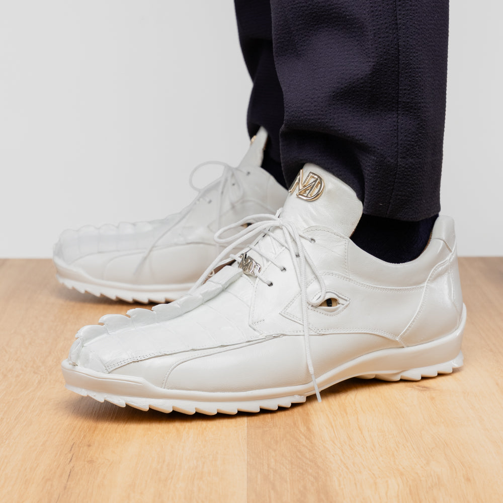 Genuine Hornback Caiman and Calf Leather Exotic Sneaker Udine White