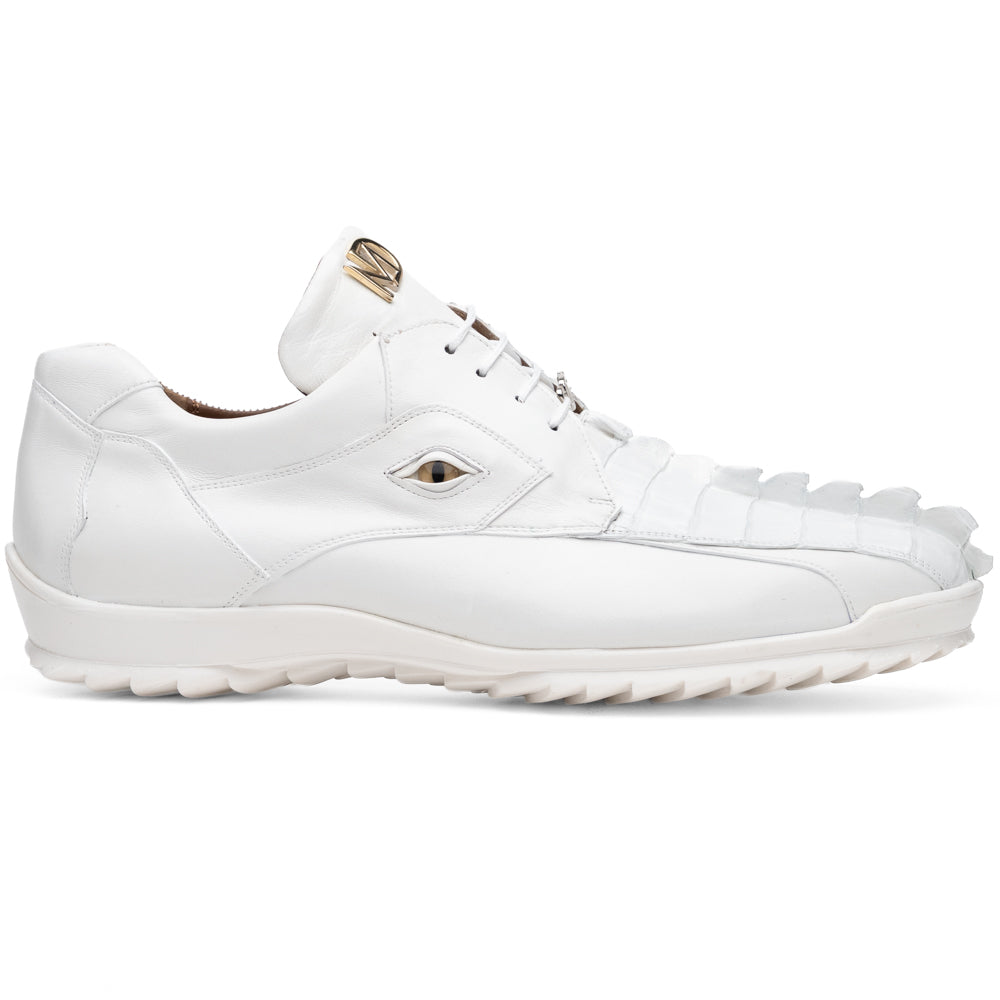Genuine Hornback Caiman and Calf Leather Exotic Sneaker Udine White