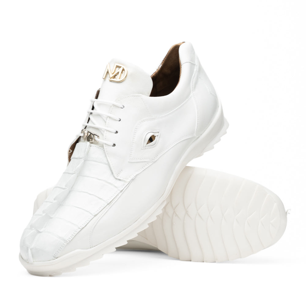 Genuine Hornback Caiman and Calf Leather Exotic Sneaker Udine White