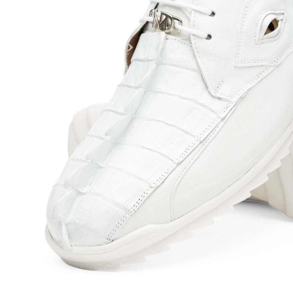 Genuine Hornback Caiman and Calf Leather Exotic Sneaker Udine White