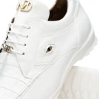 Genuine Hornback Caiman and Calf Leather Exotic Sneaker Udine White