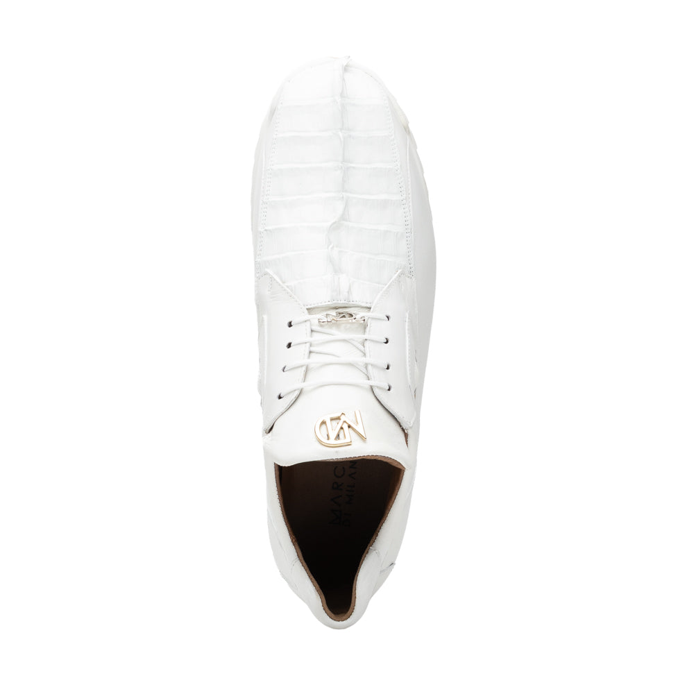 Genuine Hornback Caiman and Calf Leather Exotic Sneaker Udine White