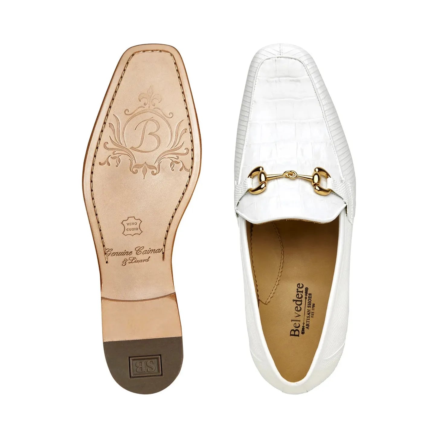 Belvedere Udine Shoes Genuine Caiman Crocodile and Lizard Loafer 1030 White