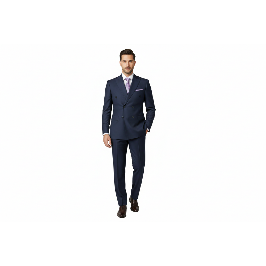 Men Suit BERLUSCONI Turkey Italian Wool 180's Double Breasted UGS94-09 Mid Blue