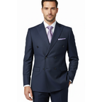 Men Suit BERLUSCONI Turkey Italian Wool 180's Double Breasted UGS94-09 Mid Blue