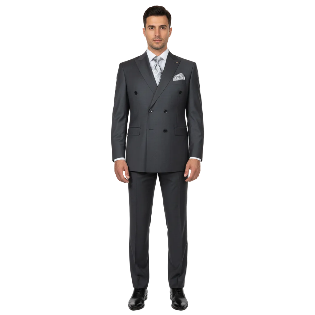 Men Suit BERLUSCONI Turkey Italian Wool 180's Double Breasted UGS94-14 Charcoal