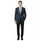 Men Suit BERLUSCONI Italian Wool 180's Pin Stripe One Button Peak UGS95-01 Navy