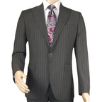 Men Suit BERLUSCONI Italian Wool 180's Pin Stripe One Button Peak UGS95-03 Gray