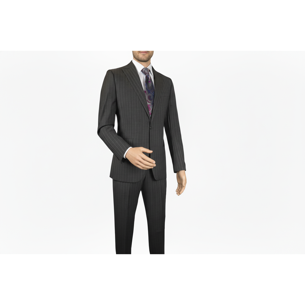 Men Suit BERLUSCONI Italian Wool 180's Pin Stripe One Button Peak UGS95-03 Gray