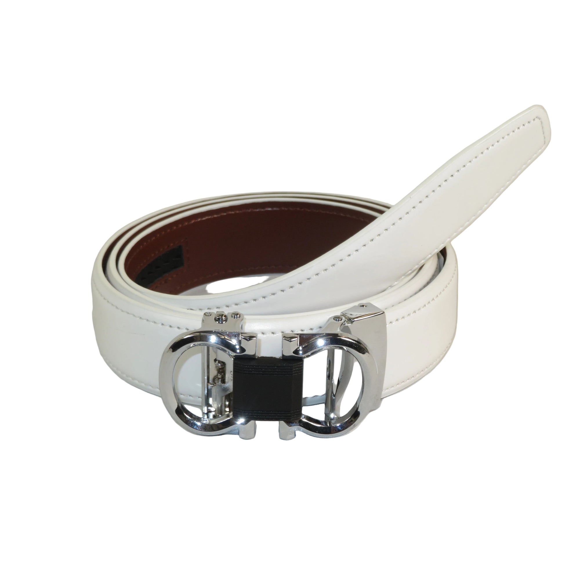 Mens VALENTINI Leather Track Belt Adjustable Removable Buckle V506S White