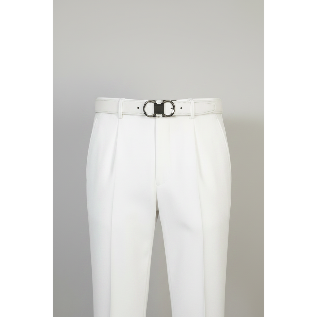 Mens VALENTINI Leather Track Belt Adjustable Removable Buckle V506S White
