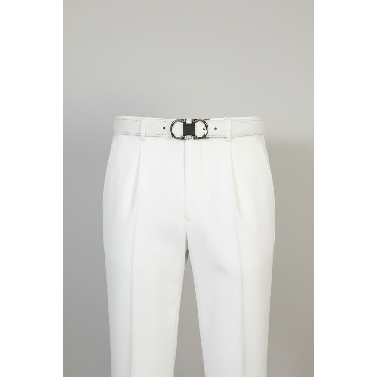 Mens VALENTINI Leather Track Belt Adjustable Removable Buckle V506S White