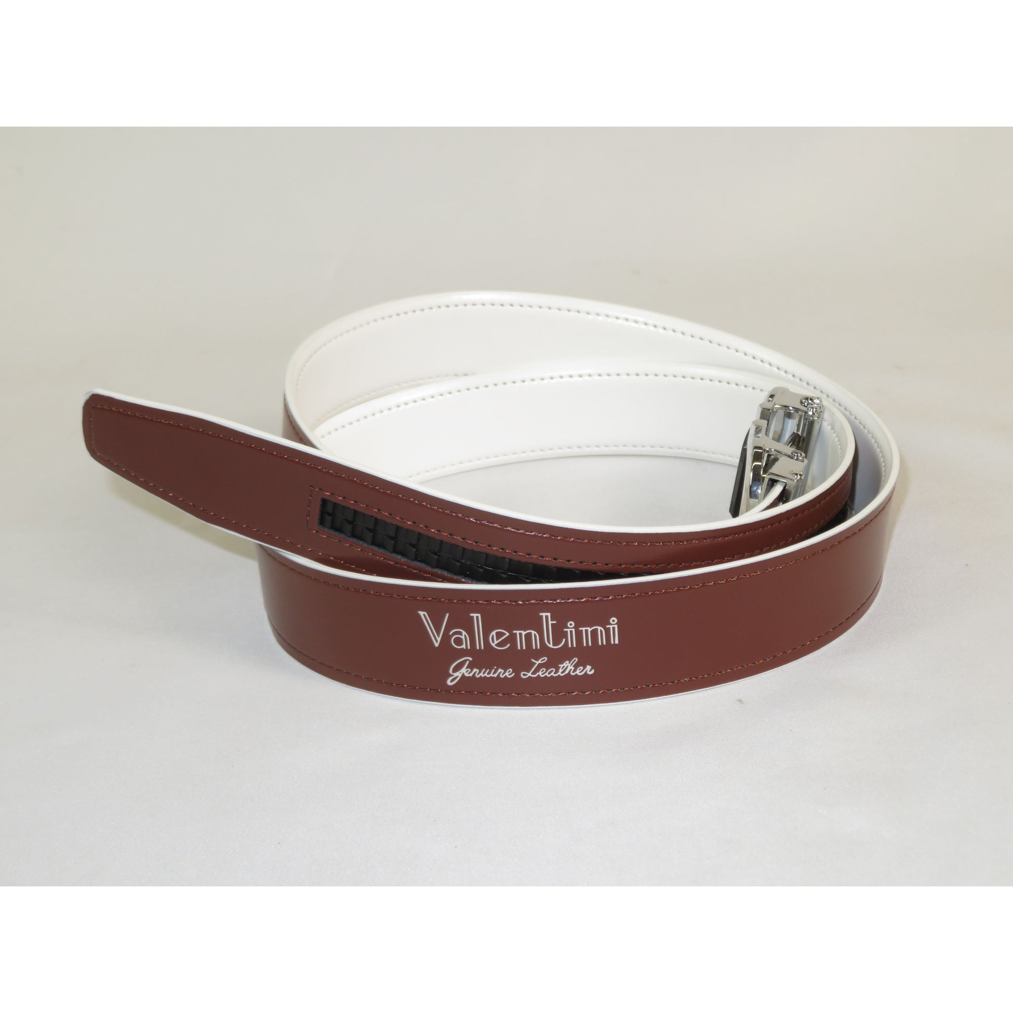 Mens VALENTINI Leather Track Belt Adjustable Removable Buckle V506S White