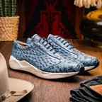 Marco Di Milano Genuine Ostrich Skin Luxury Sneaker Shoes Varenna Blue Jeans