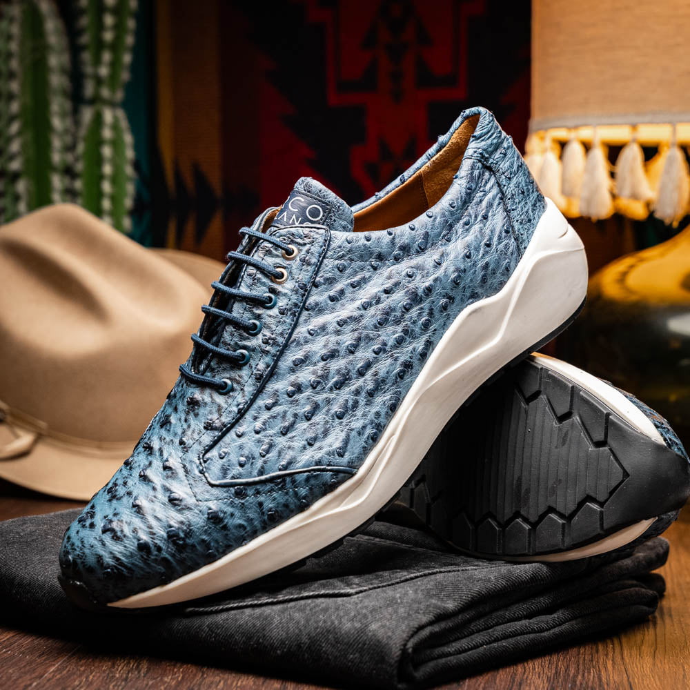 Marco Di Milano Genuine Ostrich Skin Luxury Sneaker Shoes Varenna Blue Jeans