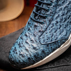 Marco Di Milano Genuine Ostrich Skin Luxury Sneaker Shoes Varenna Blue Jeans