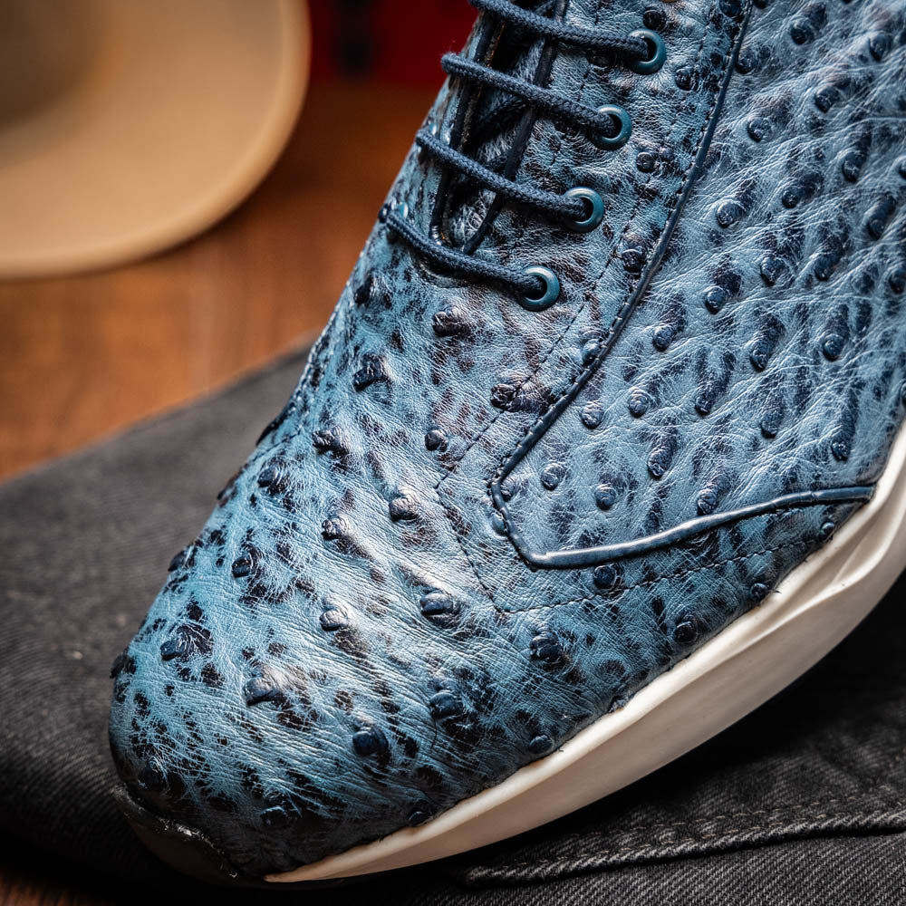 Marco Di Milano Genuine Ostrich Skin Luxury Sneaker Shoes Varenna Blue Jeans