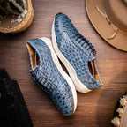 Marco Di Milano Genuine Ostrich Skin Luxury Sneaker Shoes Varenna Blue Jeans