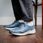 Marco Di Milano Genuine Ostrich Skin Luxury Sneaker Shoes Varenna Blue Jeans