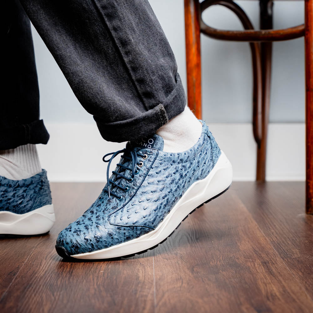 Marco Di Milano Genuine Ostrich Skin Luxury Sneaker Shoes Varenna Blue Jeans