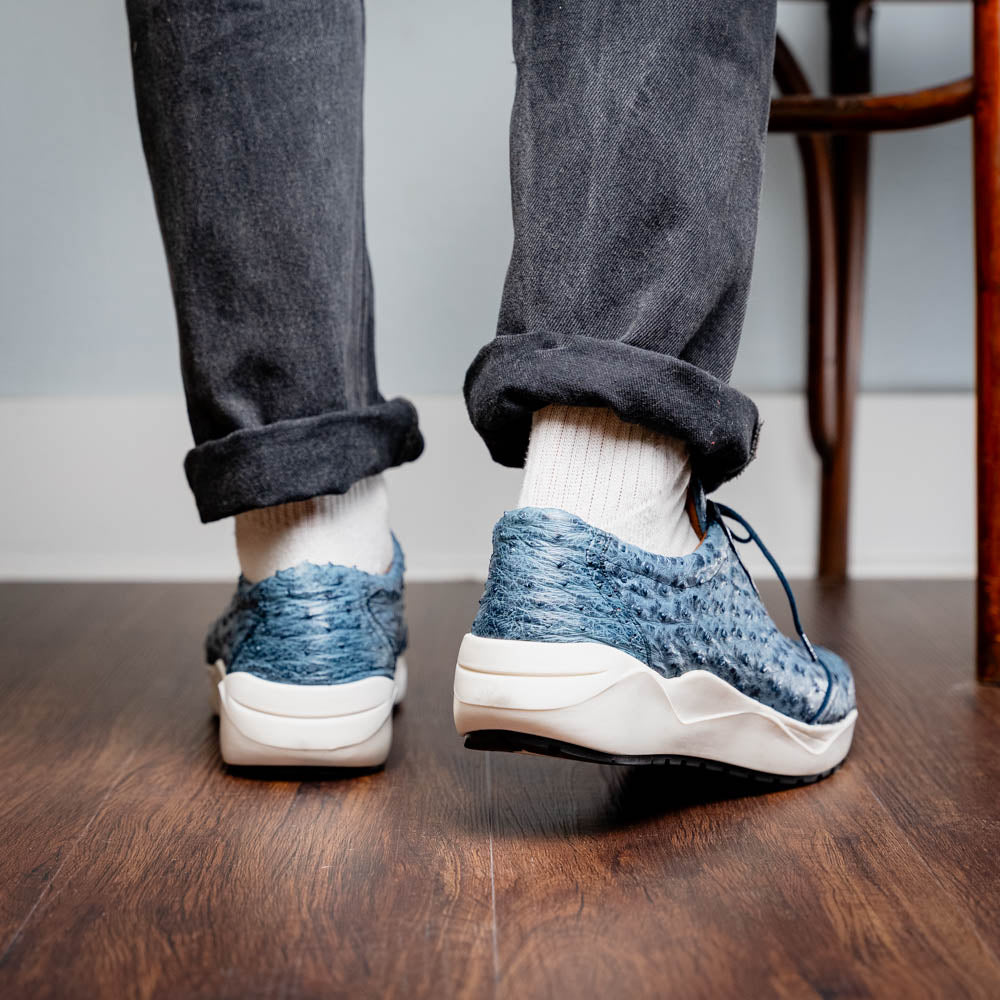Marco Di Milano Genuine Ostrich Skin Luxury Sneaker Shoes Varenna Blue Jeans
