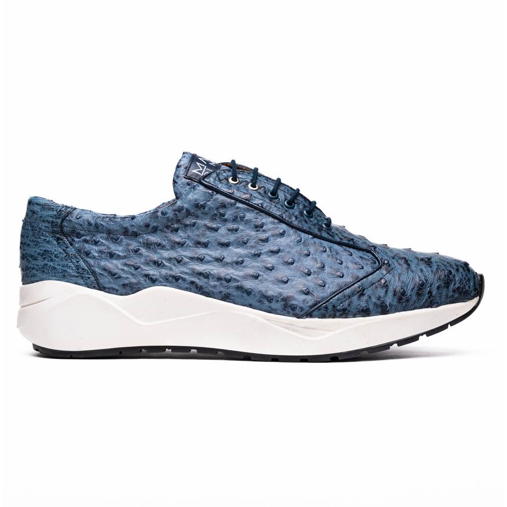 Marco Di Milano Genuine Ostrich Skin Luxury Sneaker Shoes Varenna Blue Jeans
