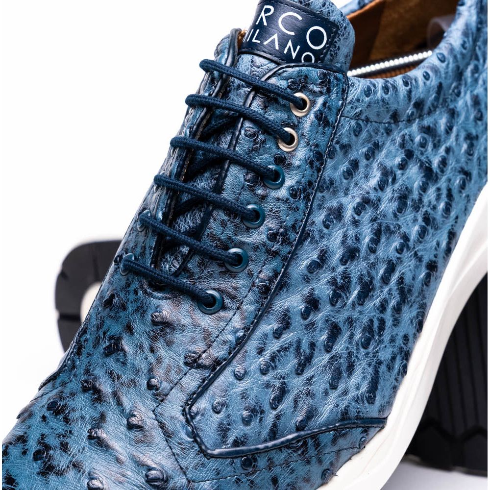 Marco Di Milano Genuine Ostrich Skin Luxury Sneaker Shoes Varenna Blue Jeans