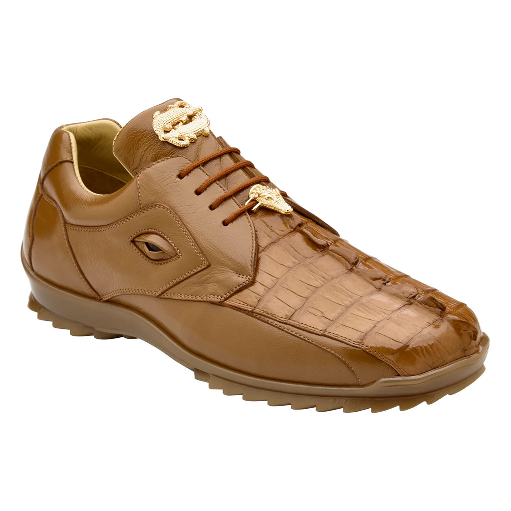 Mens Belvedere Vasco Genuine Hornback Crocodile Sneaker Saddle 336122