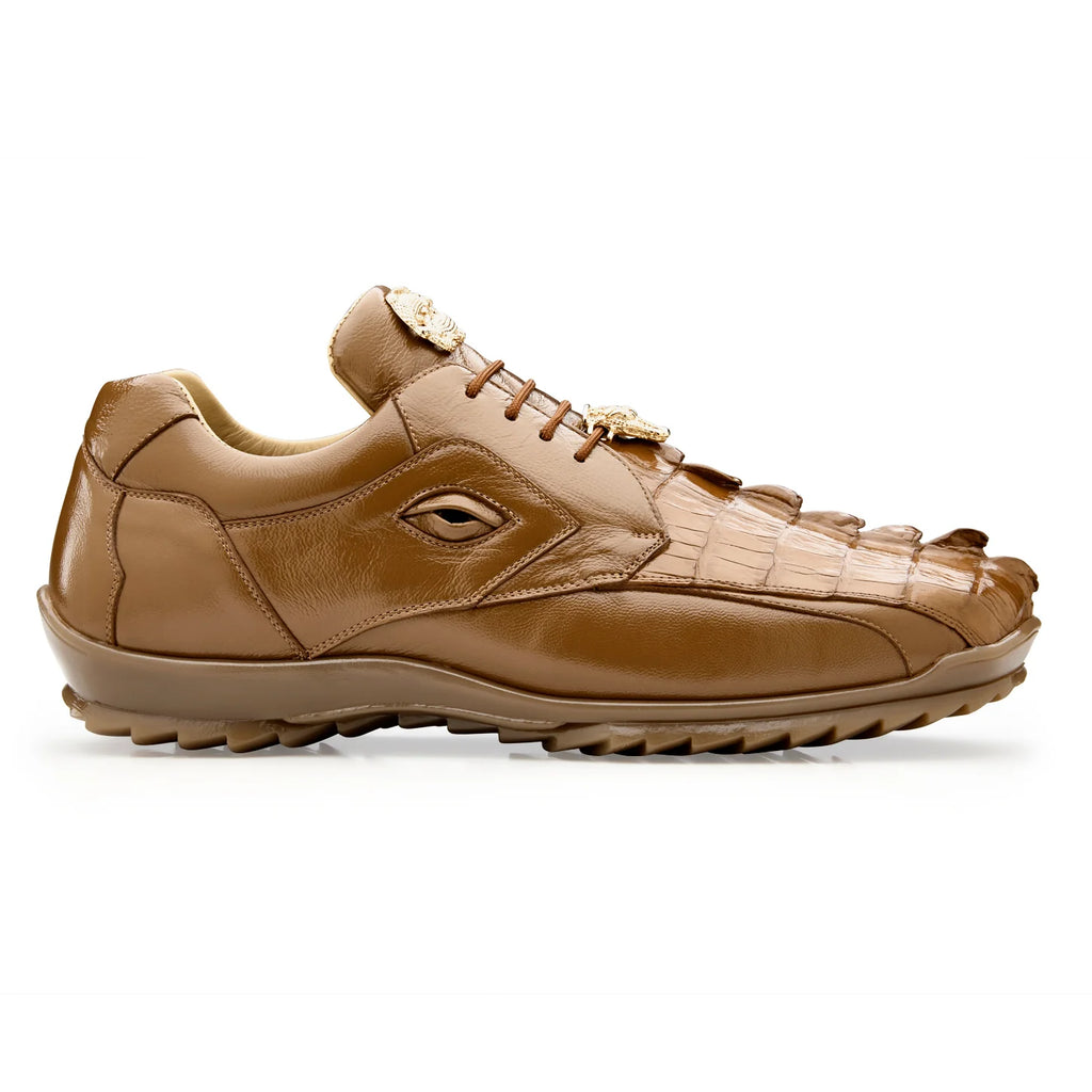 Mens Belvedere Vasco Genuine Hornback Crocodile Sneaker Saddle 336122