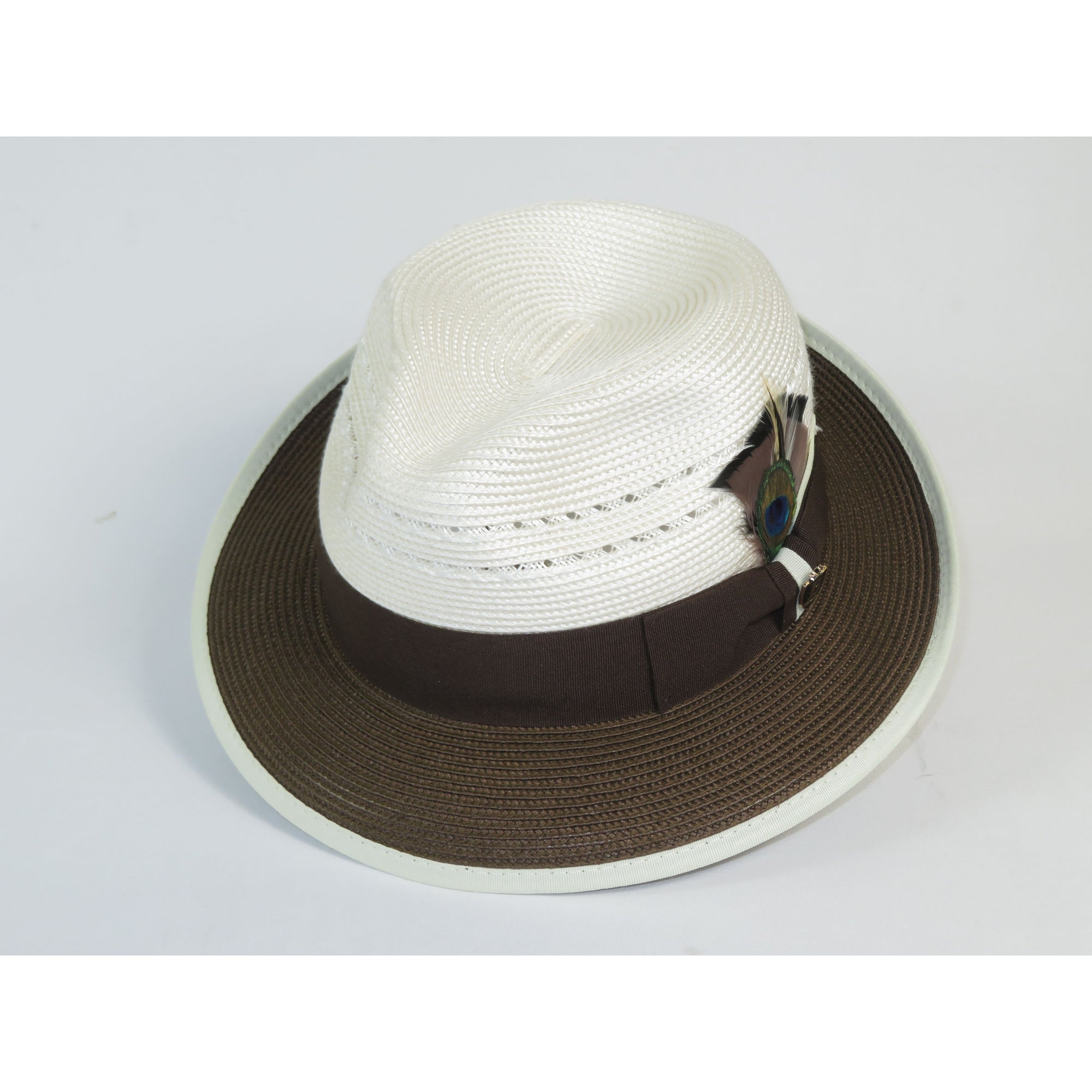 Men's Bruno Capelo 2-Tone Straw Fedora Hat CASANOVA CV893 Ivory/brown