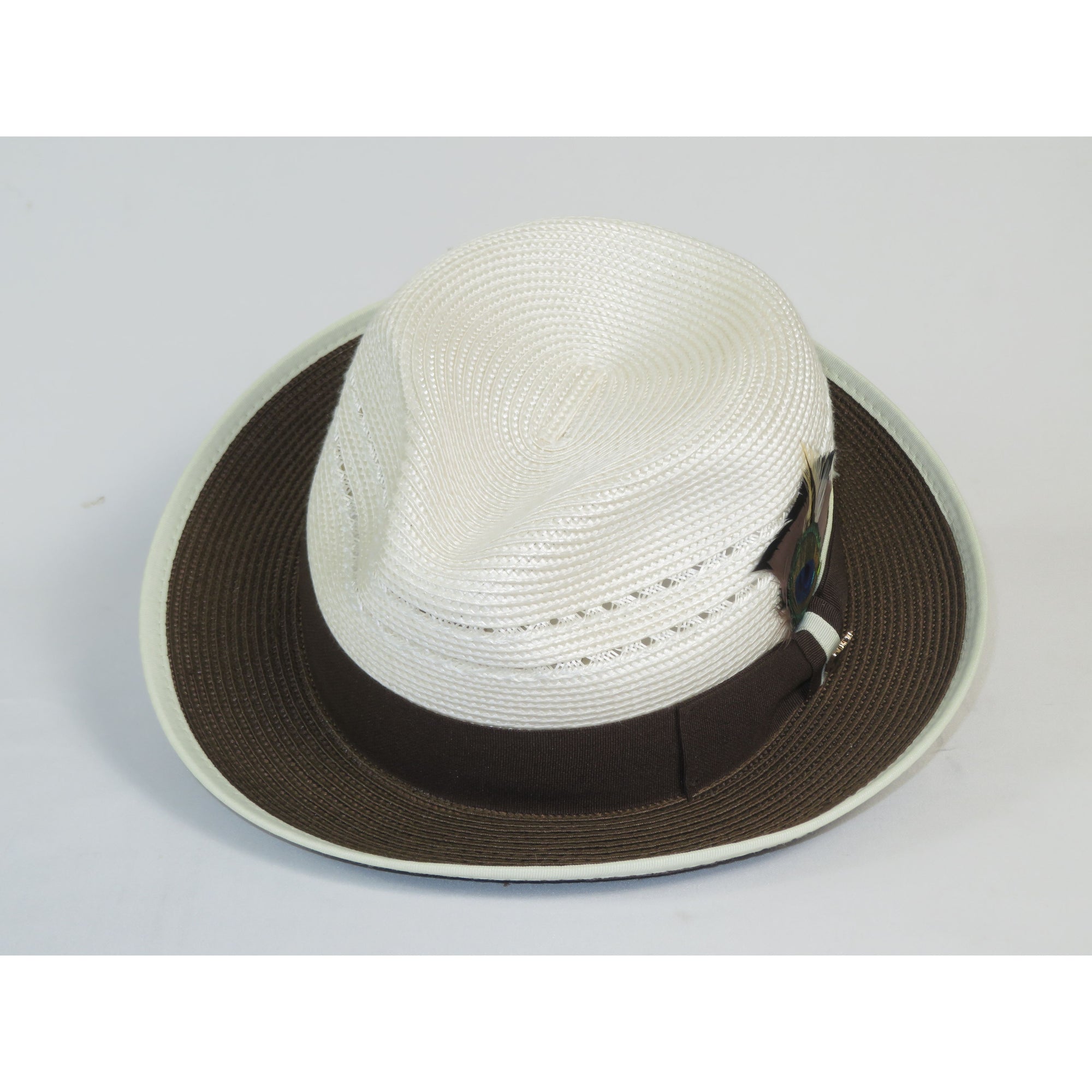 Men's Bruno Capelo 2-Tone Straw Fedora Hat CASANOVA CV893 Ivory/brown
