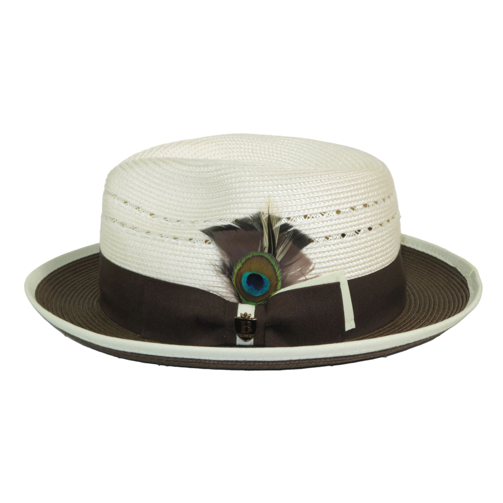 Men's Bruno Capelo 2-Tone Straw Fedora Hat CASANOVA CV893 Ivory/brown