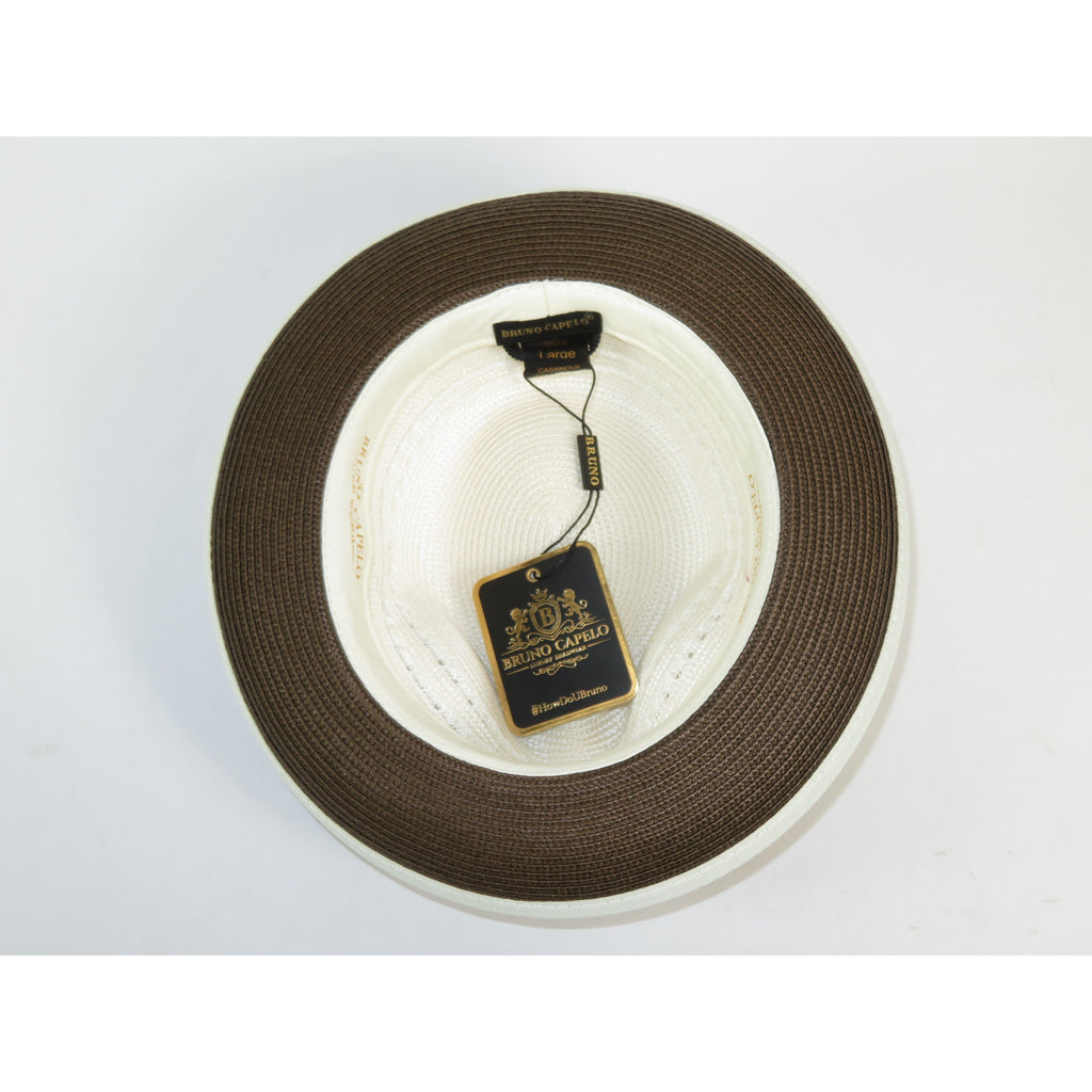 Men's Bruno Capelo 2-Tone Straw Fedora Hat CASANOVA CV893 Ivory/brown