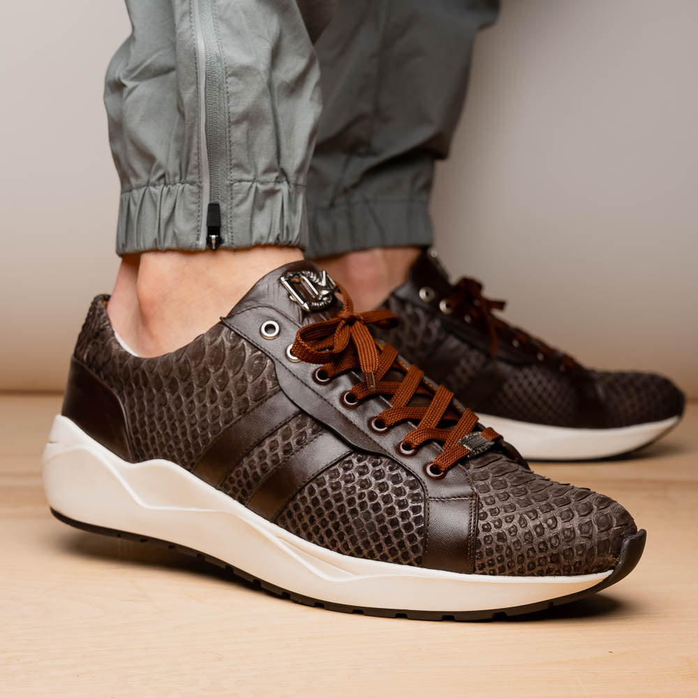 Hand painted genuine Snake and calfskin Sneaker Shoes Verona Brown