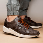 Hand painted genuine Snake and calfskin Sneaker Shoes Verona Brown