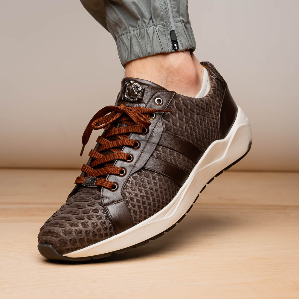 Hand painted genuine Snake and calfskin Sneaker Shoes Verona Brown