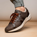Hand painted genuine Snake and calfskin Sneaker Shoes Verona Brown